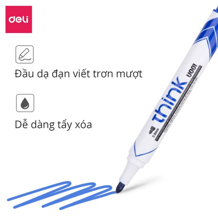Bút dạ bảng DELI - Mực Đen/Xanh ngòi 1.2mm - 12 chiếc/hộp - EU00620/EU00630 - Hình ảnh 3