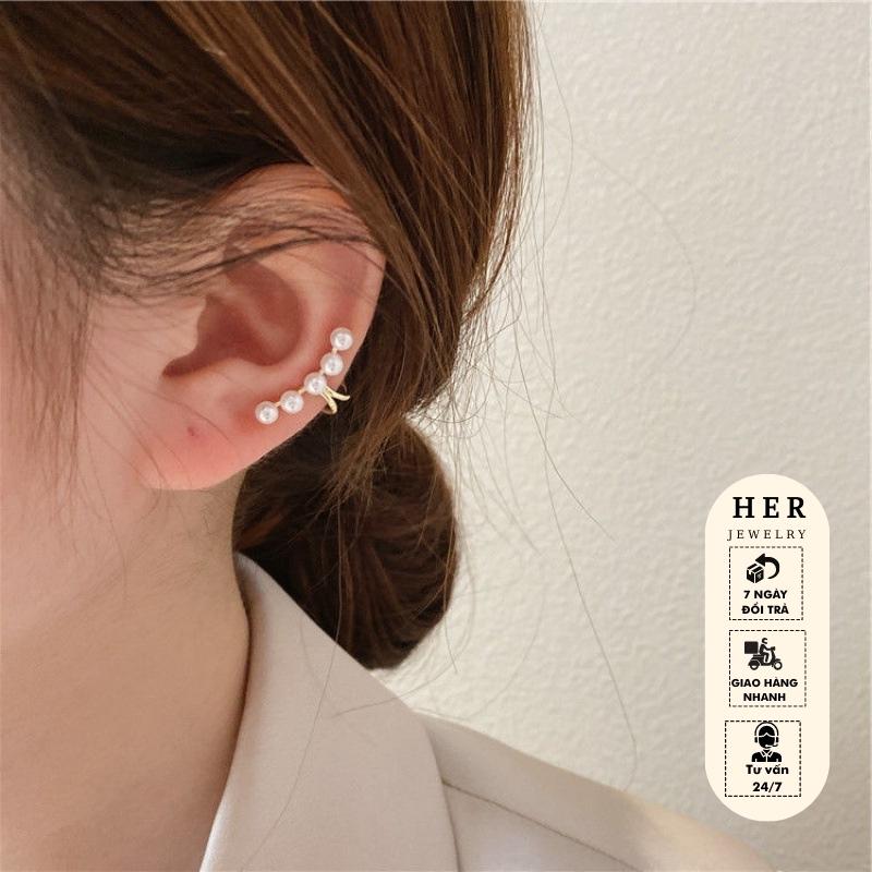 Khuyên tai kẹp vành, bông tai kẹp vành gắn hạt trai phong cách Hàn Quốc Her Jewelry