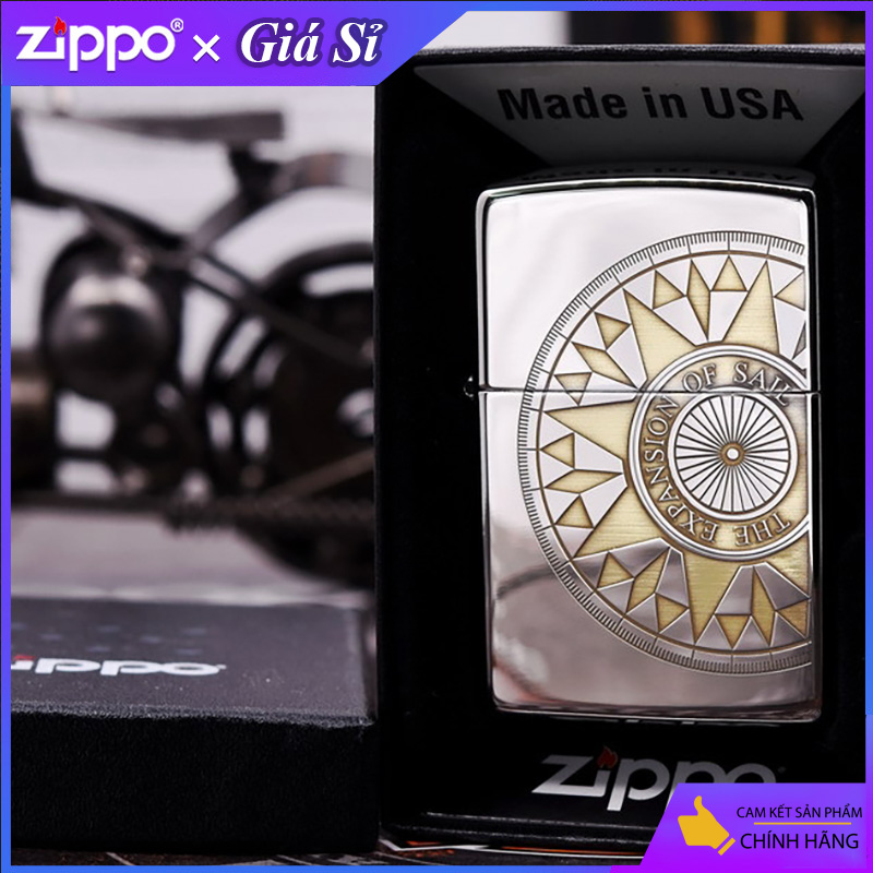 Bật lửa Zippo khắc La Bàn bản tiêu chuẩn mạ Chrome