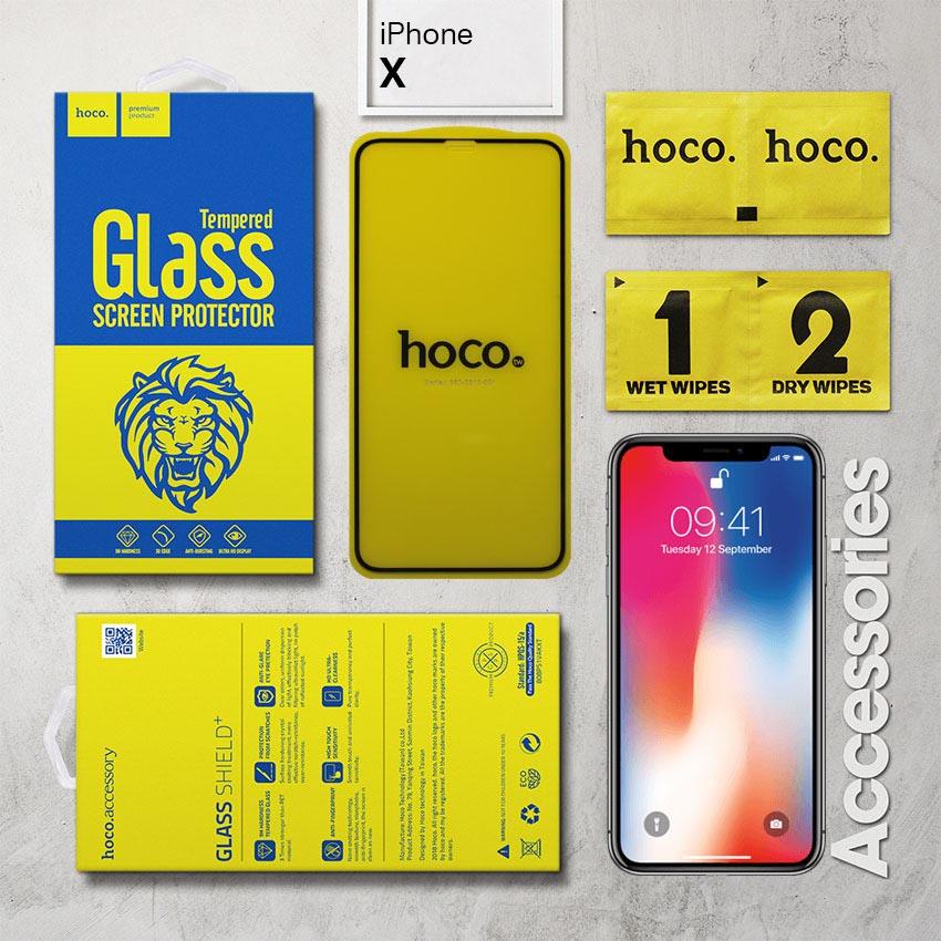 Miếng dán màn hình cường lực iPhone X hiệu Hoco Full Keo (Đen)
