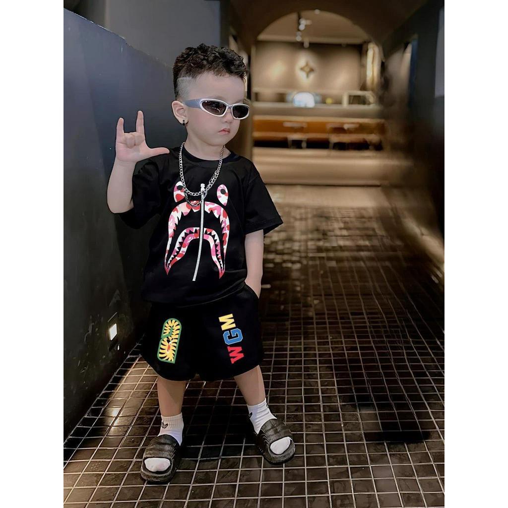 Bộ quần áo bape pink cho bé trai, set áo phông quần short trẻ em, unisex, tp kids