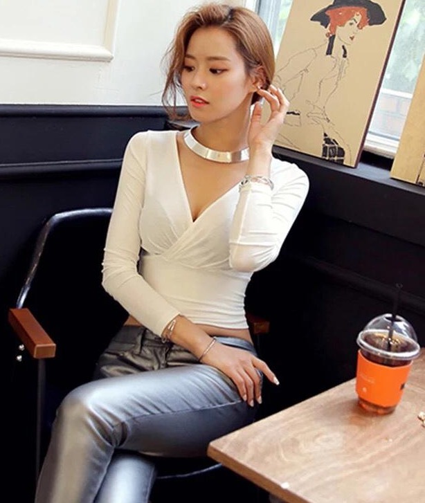 Áo Kiểu Tay Dài Cổ Chữ V Đắp Chéo Tời Trang Cá Tính TTSA0702