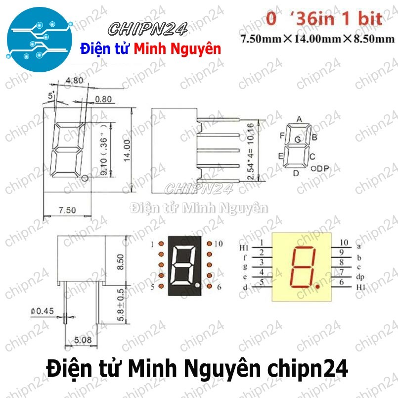 Led 7 Đoạn 0.36 inch Sáng Đỏ (1/2/3/4 Số Âm/Dương chung)- [Chọn Loại] - HHH.00199