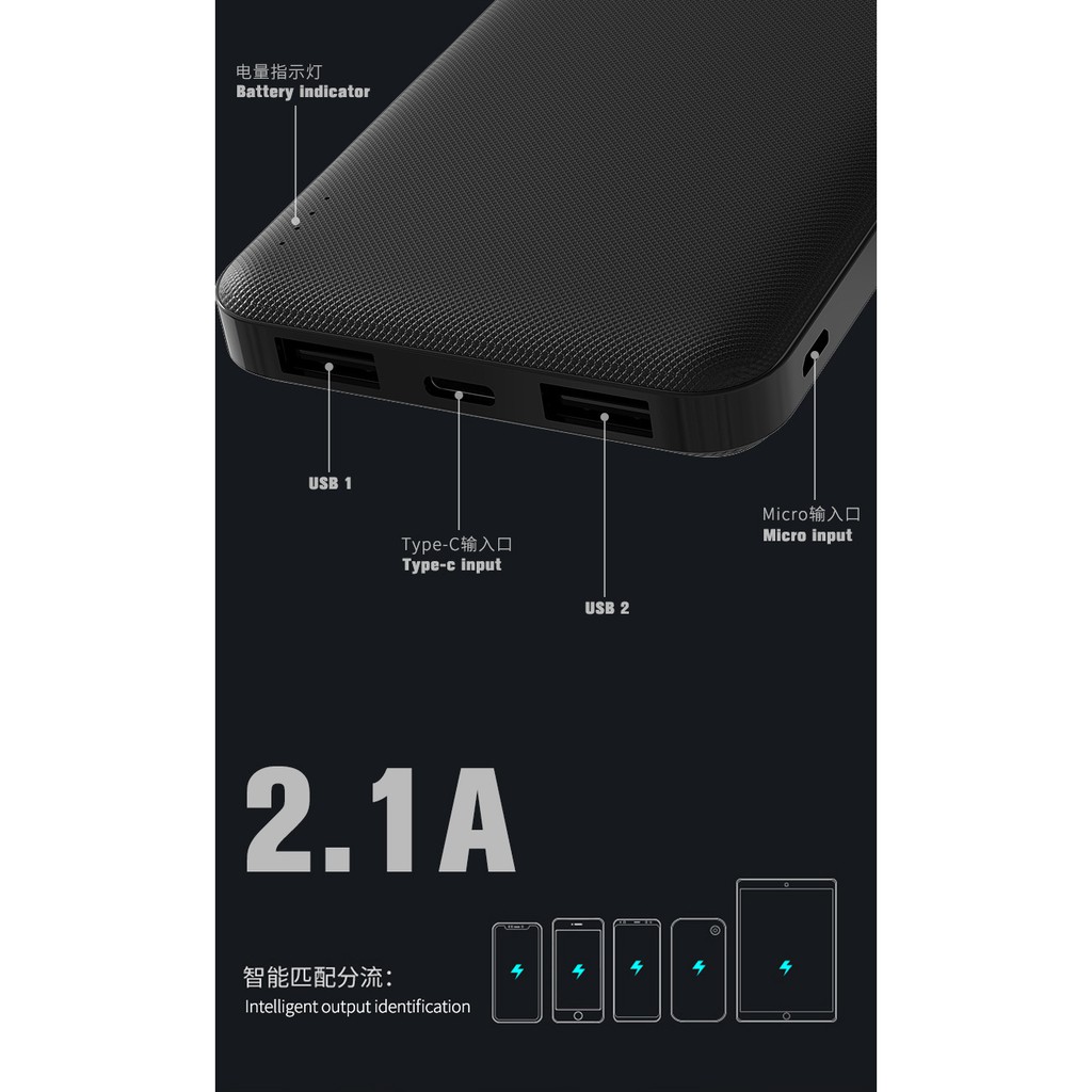 Sạc dự phòng Remax RPP-119 10.000mAh - 2 cổng input Type-C và microUSB
