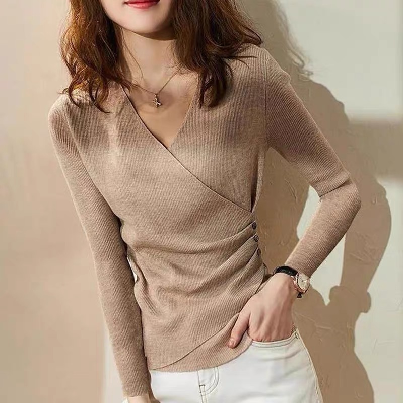 MS426 Áo len tăm vạt chéo cổ tim