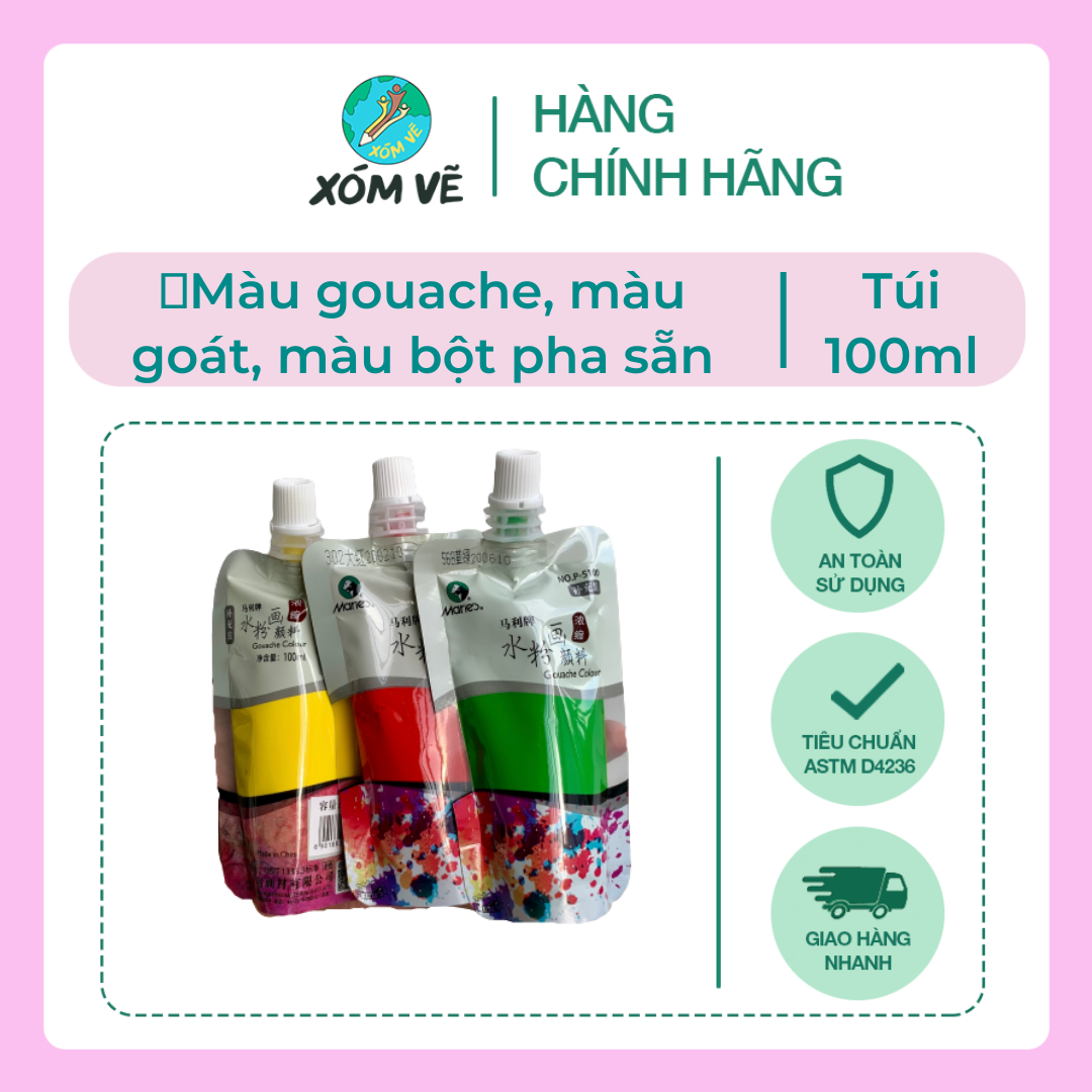 Màu Gouache, goat, wat, màu bột túi 100ml refill Maries