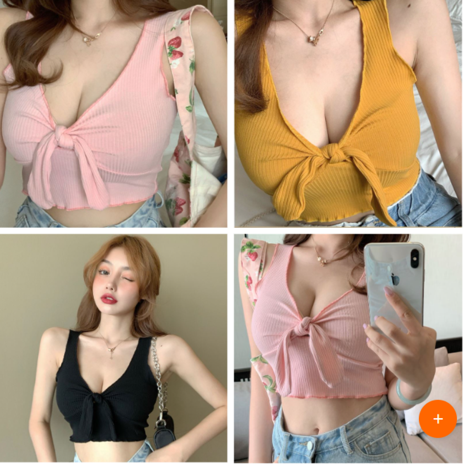 Áo croptop nữ,Áo 2 dây nữ thắt nơ trước ngực -3 màu