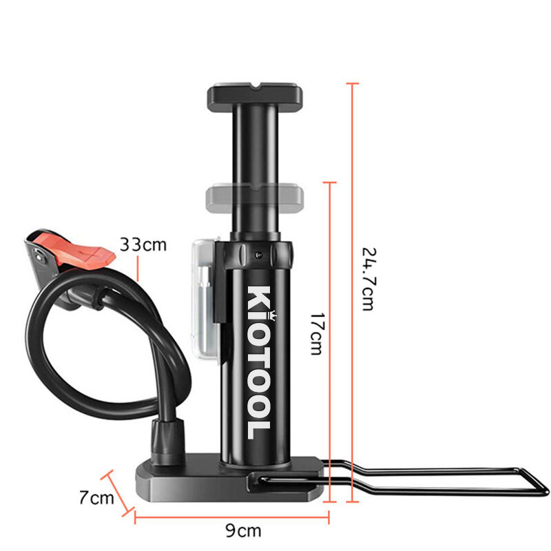 Bơm xe máy xe đạp nhỏ gọn Kiotool đầu van đa năng,bơm banh,bơm bong bóng