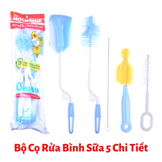 Combo bộ cọ rửa bình sữa và núm ti Moonship 5 chi tiết