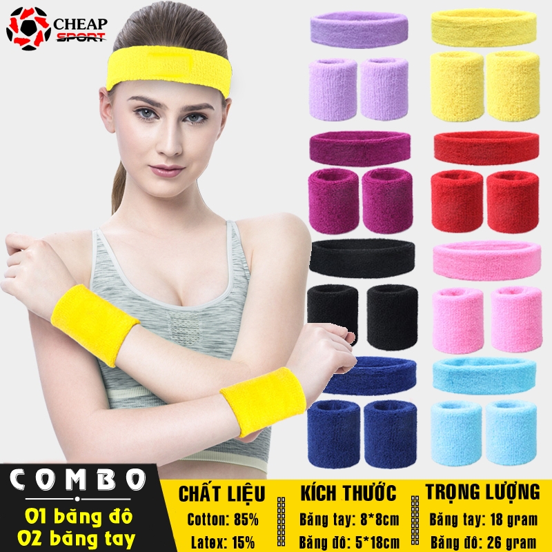 Set 02 Băng Cổ Tay + 01 Băng Đô Thể Thao Nam Nữ Thấm Mồ Hôi Cao Cấp Dùng Cho Tập Gym Bóng Rổ Cầu Lông Tennis Chạy Bộ