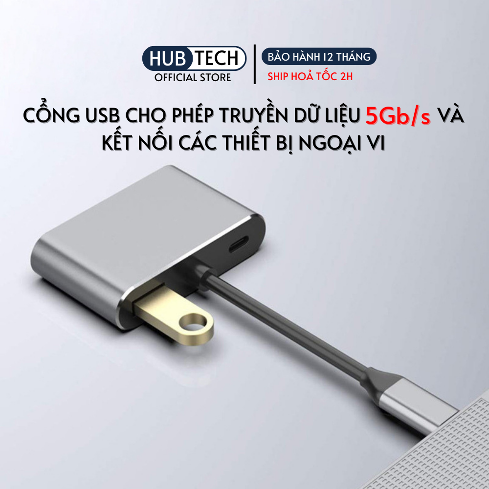Hub usb type c to hdmi,cổng chuyển đổi type c,usb type c hub mac laptop Đt ra HDMI 4k ra 2 màn hình+audio 5in1
