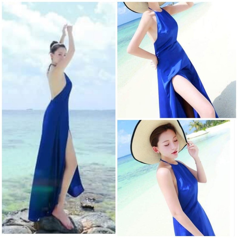 Đầm maxi cổ yếm xanh dương ngoctranshop - nt4443