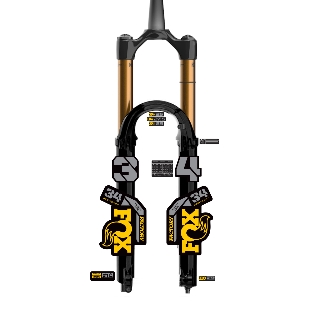 tem decal dán phuộc xe đạp địa hình Fox kashima 34 2023 | cheetahdecals.com