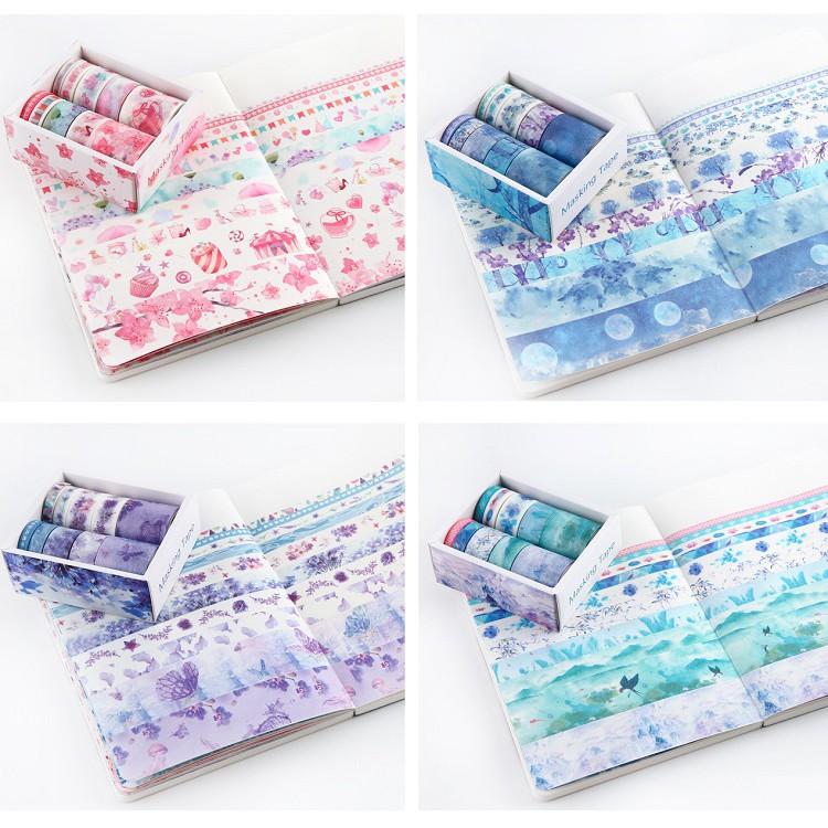 Sét 10 cuộn băng dán washi tape thủ công
