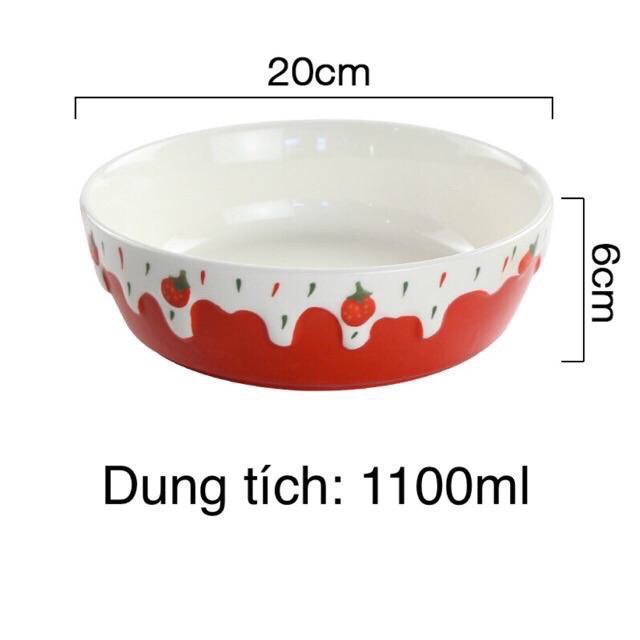 Bộ bát đĩa gốm sứ decor, Chén dĩa dễ thương, Bát ăn cơm Sét bát đĩa STRAWBERRY đỏ cao cấp siêu đẹp