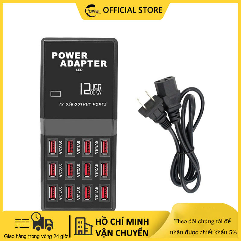 Ổ cắm điện điện quang usb 12 Cổng sạc điện thoại & máy tính bảng