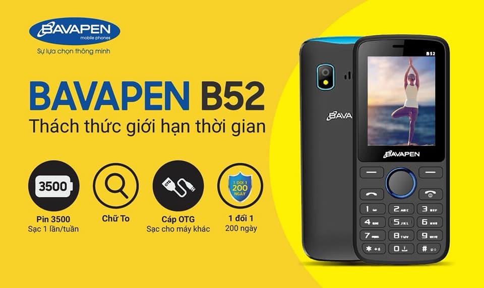 Điện thoại bavapen b52 - pin trâu 3500 mah - sóng khõe - kiểu dáng đẹp - bh 12 tháng