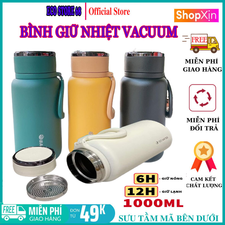 Bình giữ nhiệt, bình nước giữ nhiệt, lõi inox 304 chống rỉ an toàn dung tích 1500ml giữ nóng hơn 10 giờ, giữ lạnh hơn 8 giờ, 3 lớp cách nhiệt giữ nóng lạnh cao cấp, thiết kế quai xách tiện lợi,  ly giữ nhiệt, binh nuoc giu nhie