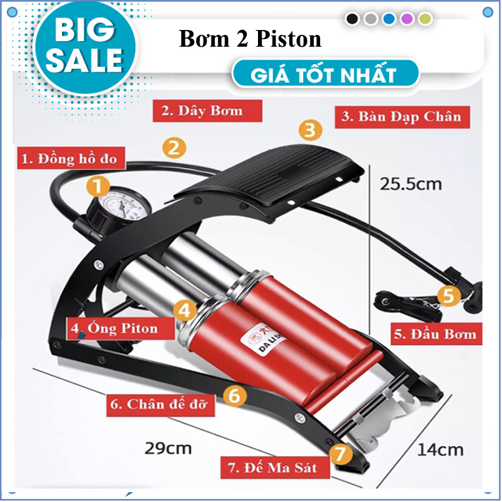 Bơm hơi đạp chân mini - bơm xe đạp - bơm xe máy, bơm hơi ô tô -xe máy gọn nhẹ -bơm đạp chân 1- 2 ống cc-100a