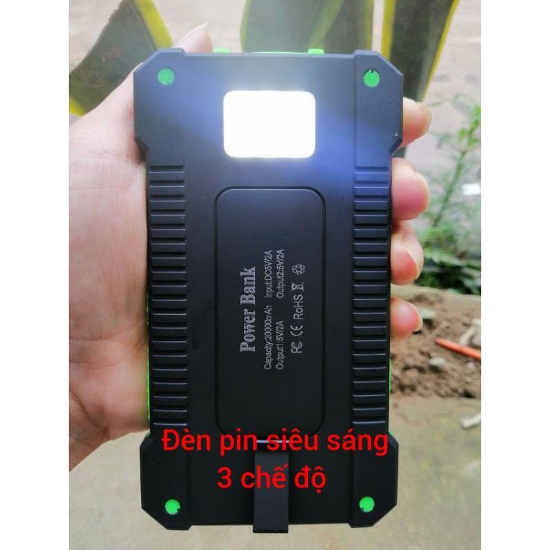 Sạc dự phòng năng lượng mặt trời 20000map chống nước tốt có đèn led