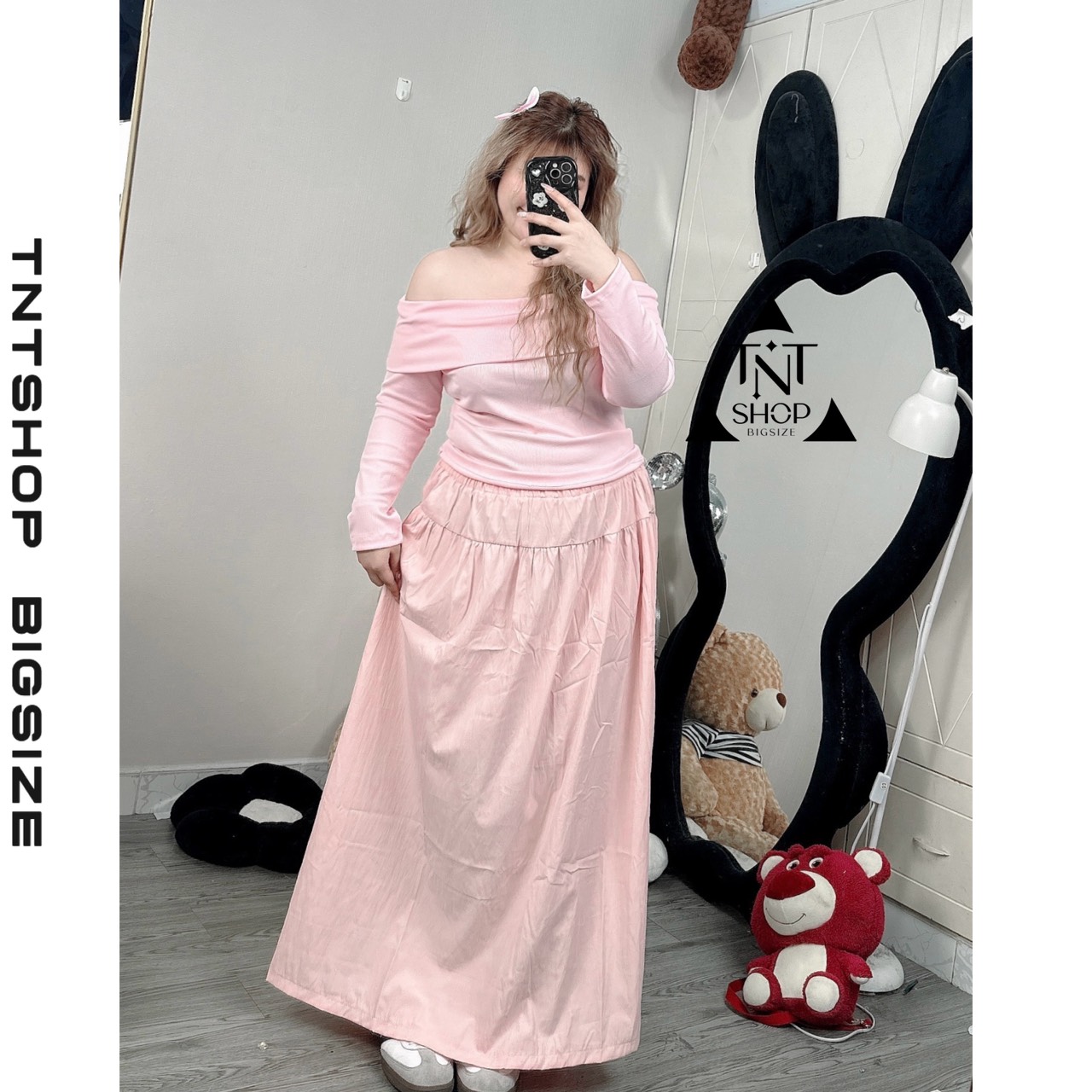 SET ÁO TRỄ VAI TAY DÀI CHÂN VÁY MIDI [TNT SHOP BIGSIZE 60KG 90KG]