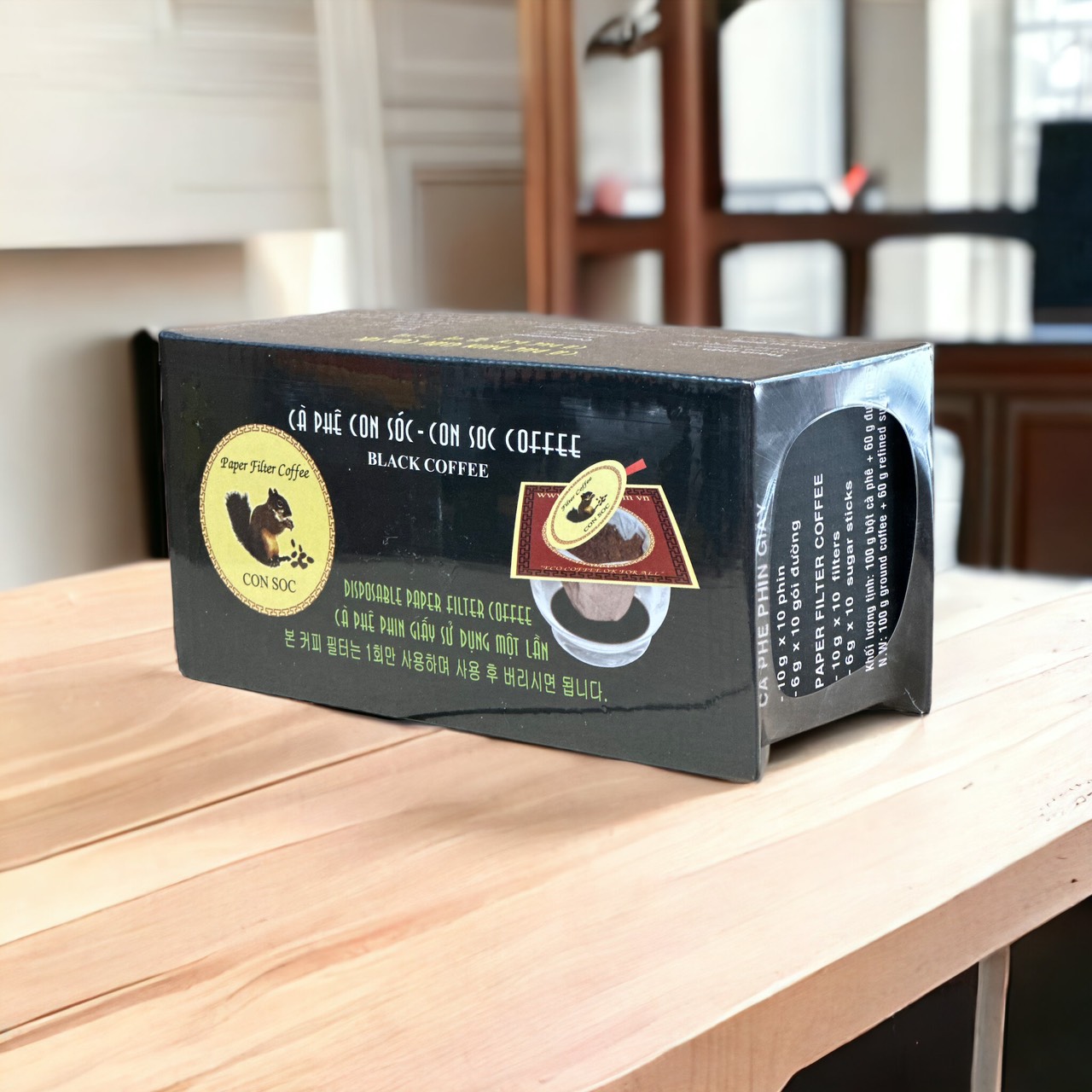 Cà phê CON SÓC Phin lọc giấy ĐƠN ĐEN( Hộp 10 gói)
