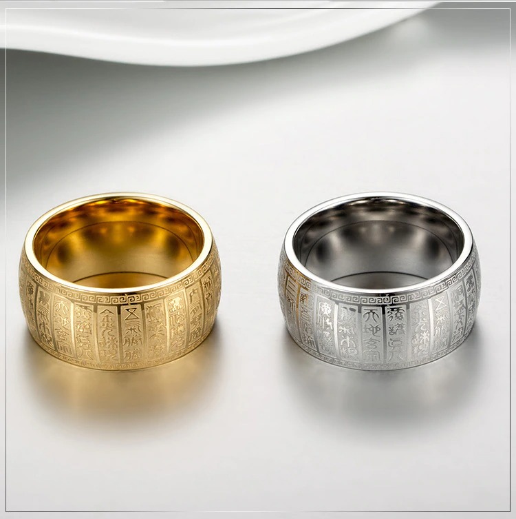 Nhẫn - Nhẫn khắc chú đại bi titan được gia công tỉ mỉ, sang trọng - Nhẫn khắc titan - Nhẫn khắc chú đại bi