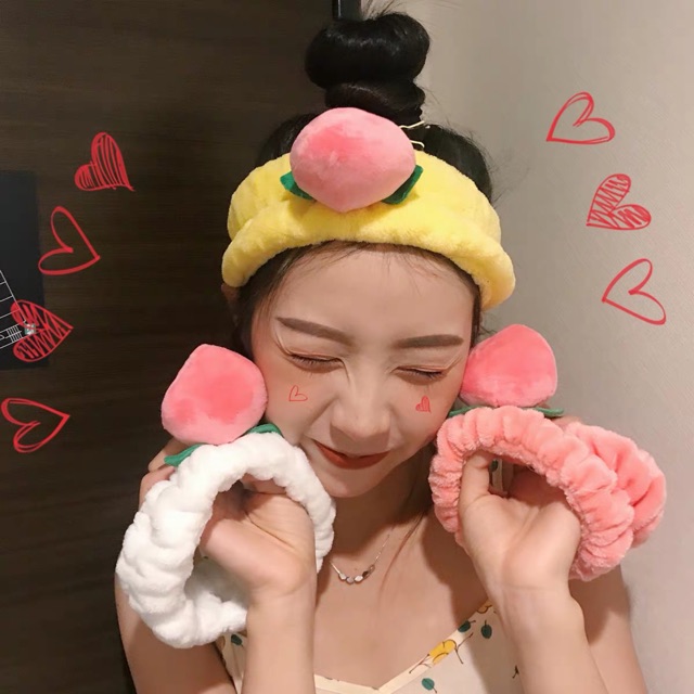 [HCM]Băng Đô Nhung Trái Đào Siêu Cute Đáng Yêu