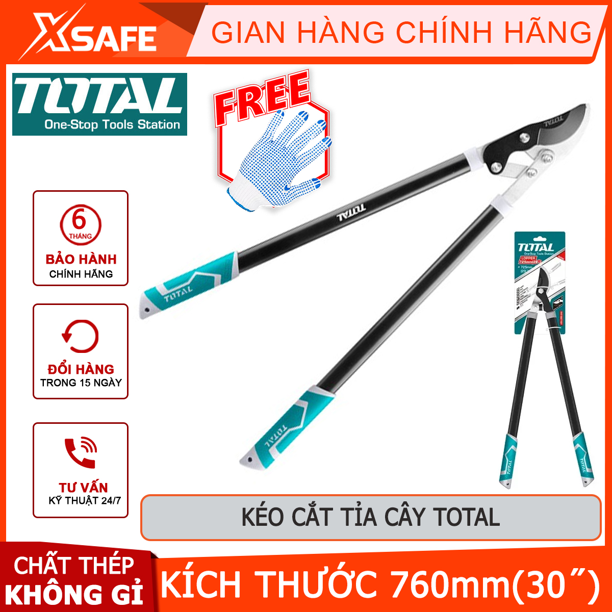 Kéo cắt tỉa cây TOTAL THT1527401 | kéo cắt tỉa kích thước 8 inch độ cứng của lưỡi 50-52 HRC làm việc cắt, tỉa các loại vật liệu công nghiệp, cơ khí, sản xuất, gia công...