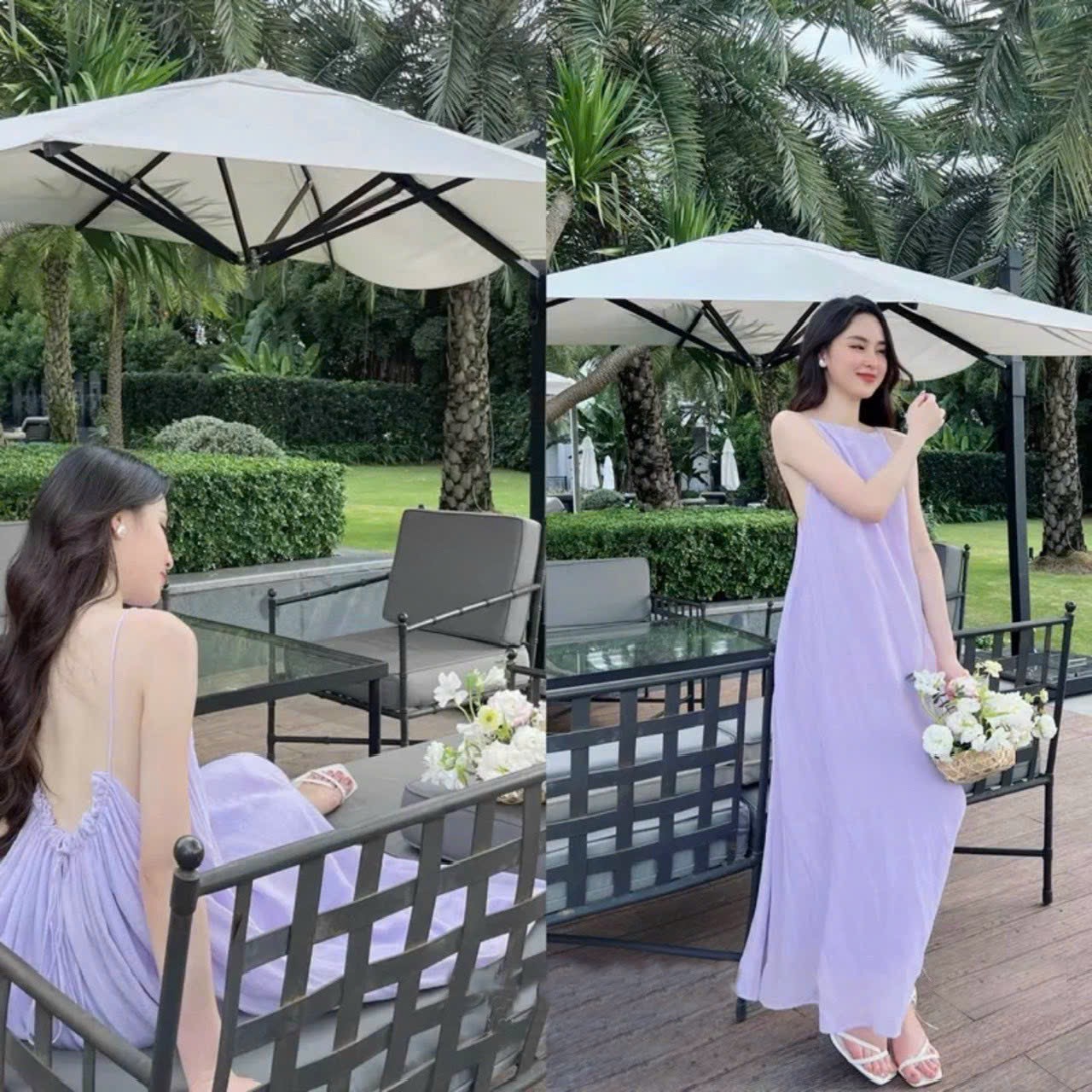 Đầm maxi cổ yếm khoéc sau 3 màu có gắn mút ngực