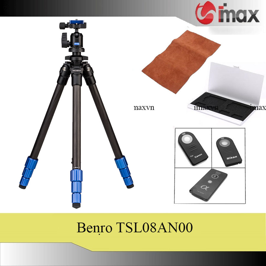 Chân máy ảnh Benro TSL08AN00 + Da cừu lau len (Da thật) + Remote cho máy ảnh + Hộp đựng thẻ nhớ