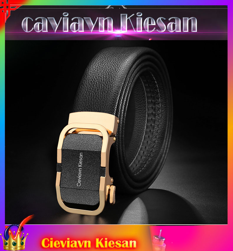 Cieviavn kiesan luxury men's leather belt, 33mm wide genuine leather belts men automatic buckle Tan