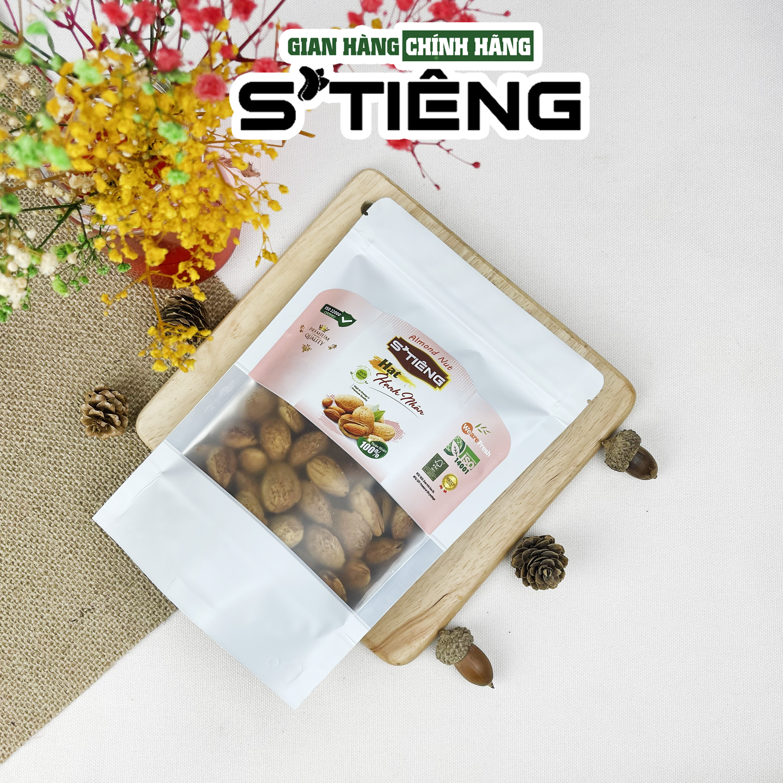Hạt Hạnh Nhân Còn Vỏ Rang Bơ STIENG Giòn Ngon