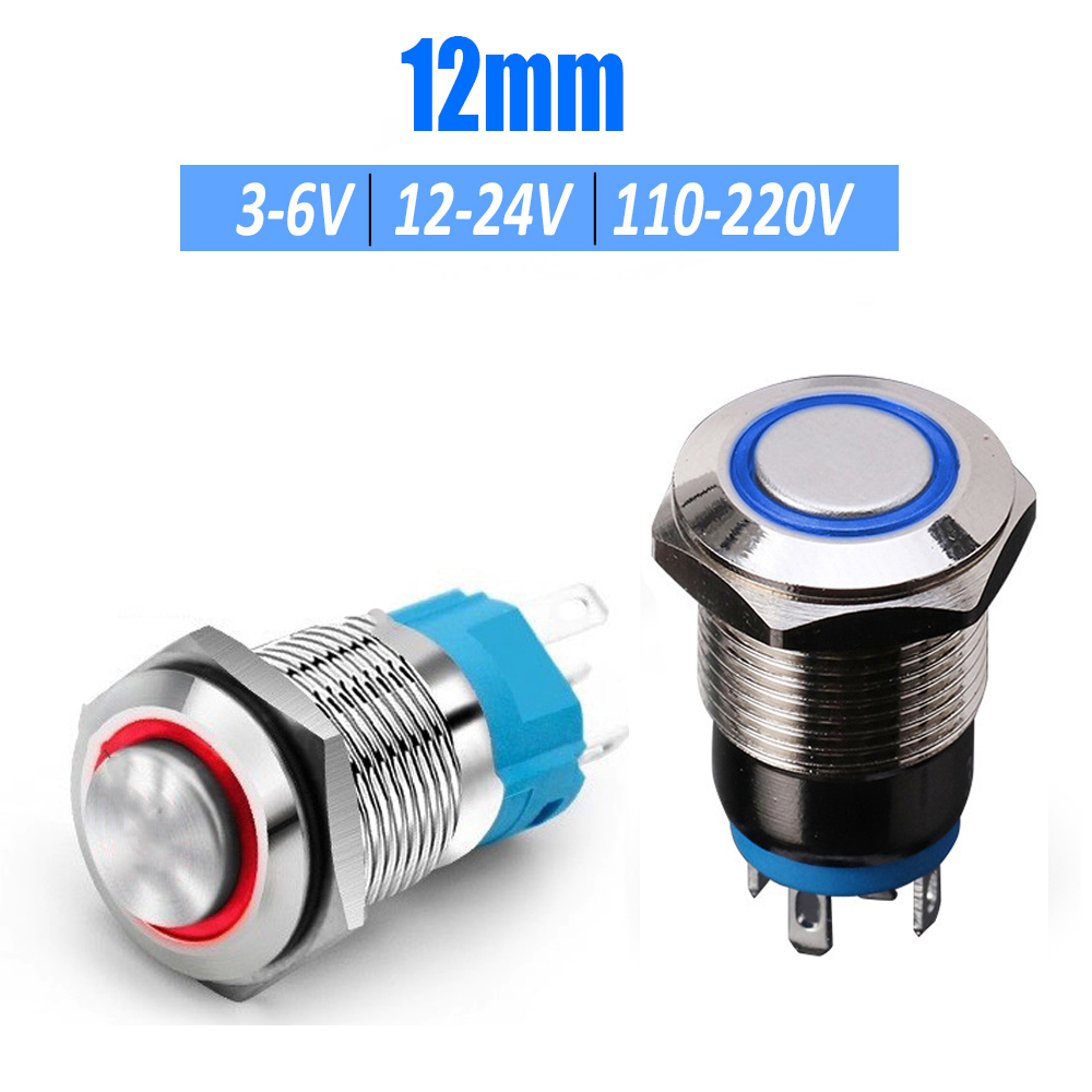 Công tắc Self-Lock và Nút nhấn tự Reset - 12mm (3V-24V) có đèn LED sáng