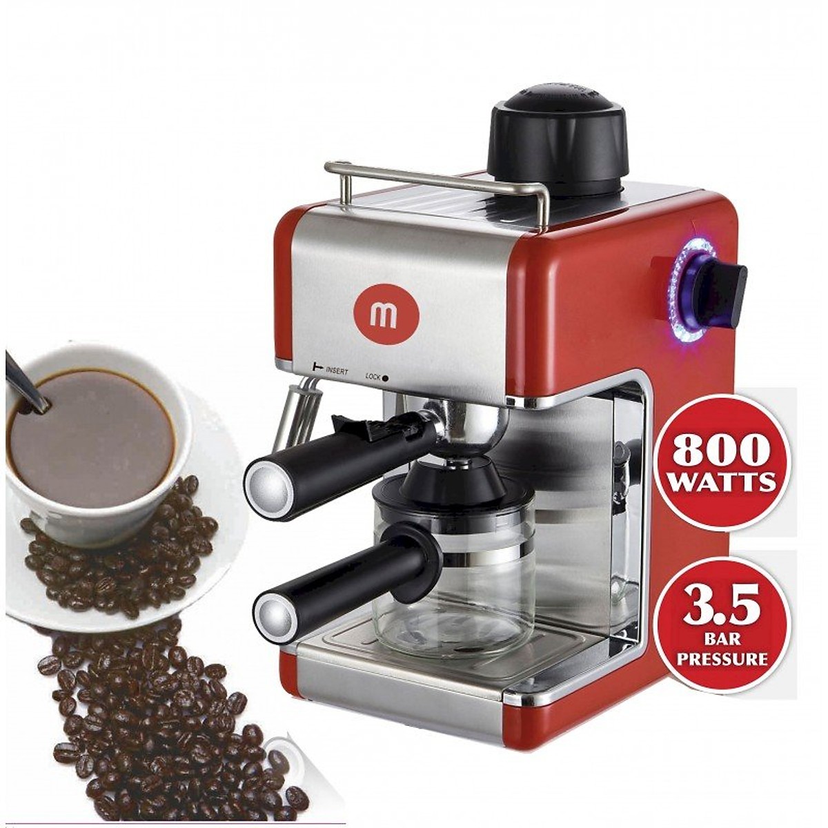 Máy pha cafe Mishio MK05 800W 3.5Bar - Màu đỏ