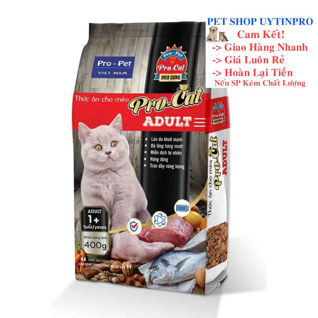 [Hoàn tiền 10%]  THỨC ĂN HẠT CHO MÈO Pro-Cat Aldult Túi 400g Xuất xứ Pro-Pet Việt Nam - Pet shop Uytinpro