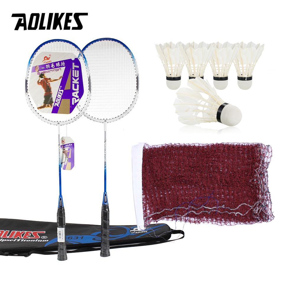 Combo 2 vợt cầu lông AOLIKES A-6631 + hộp 5 quả cầu + lưới cầu lông cao cấp