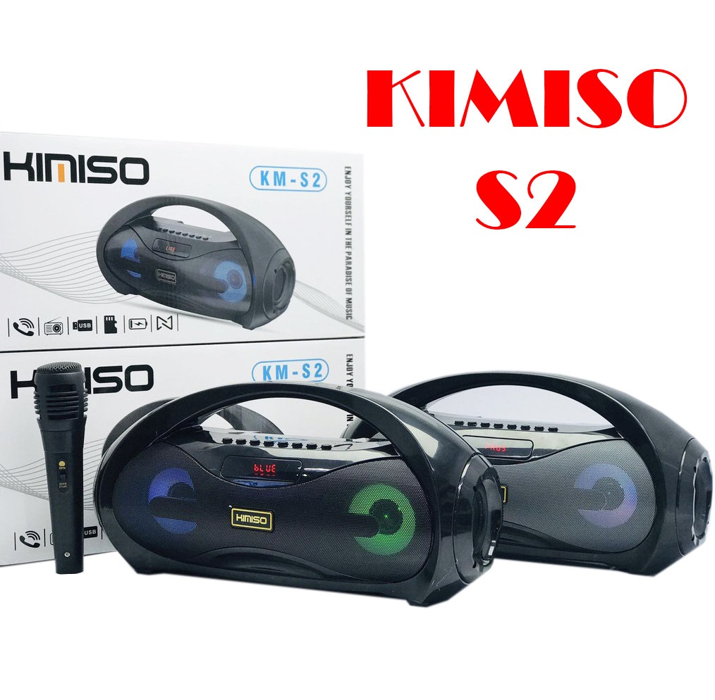 Loa bluetooth karaoke xách tay kimiso km-s1/s2 - 2 bass cực mạnh, tặng 1 micro có dây hát karaoke