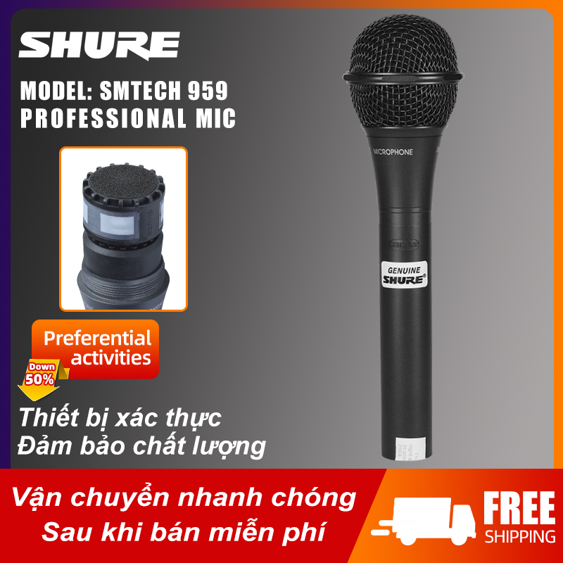 Micro Có Dây SHURE SMTECH-959, Micro Hát Karaoke Có Dây Chống Hú - Tích Hợp Công Nghệ Xử Lý Âm Thanh Chuyên Nghiệp Cho Chất Âm Trầm Ấm, Củ Mic Bắt Âm Tốt Hát Nhẹ, Dây Dài 6m Chống Xoắn, Chống Nhiễu Bảo Hành 12T