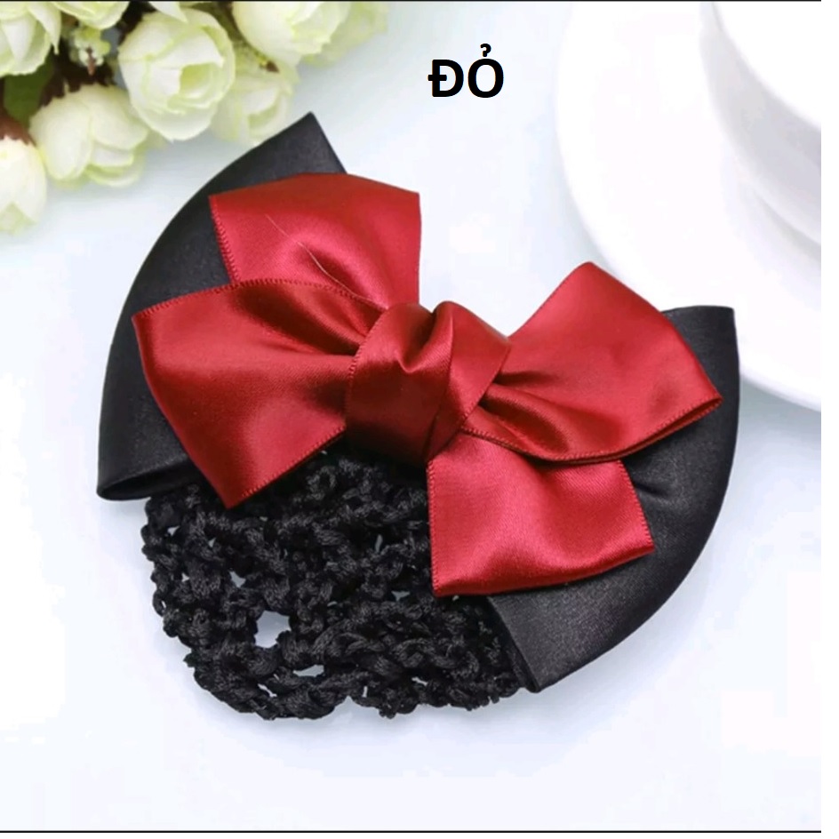 Kẹp tóc có lưới Lưới búi tóc Kẹp tóc hình nơ có lưới búi tóc
