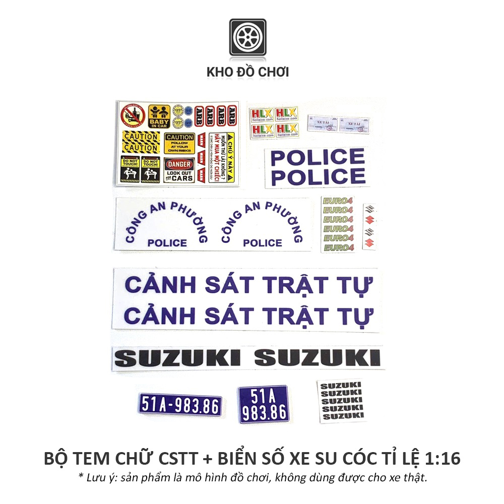 Bộ tem chữ CSTT, CSGT & biển số dán xe WPL D12 tỉ lệ 1:16, 1:10