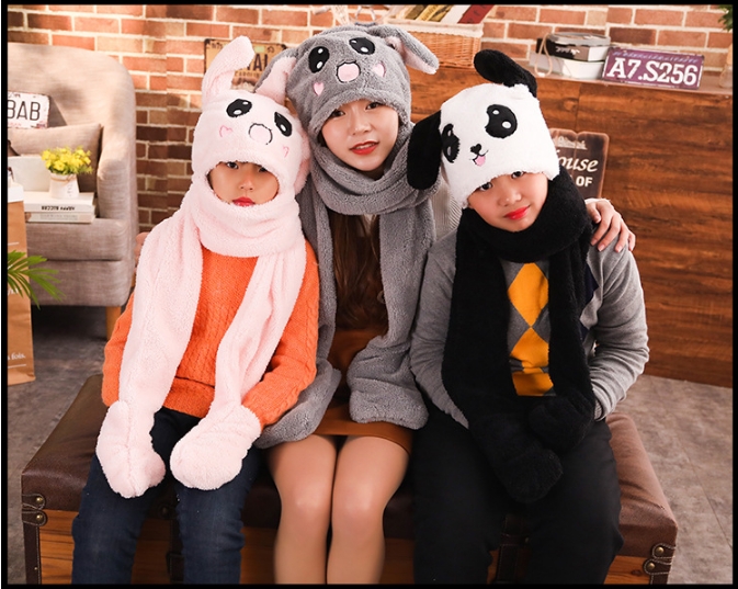 Mũ tai thỏ tiktok 3in1 (khăn quàng cổ, bóp vẫy tai, có túi ấm tay) - SP2653 new