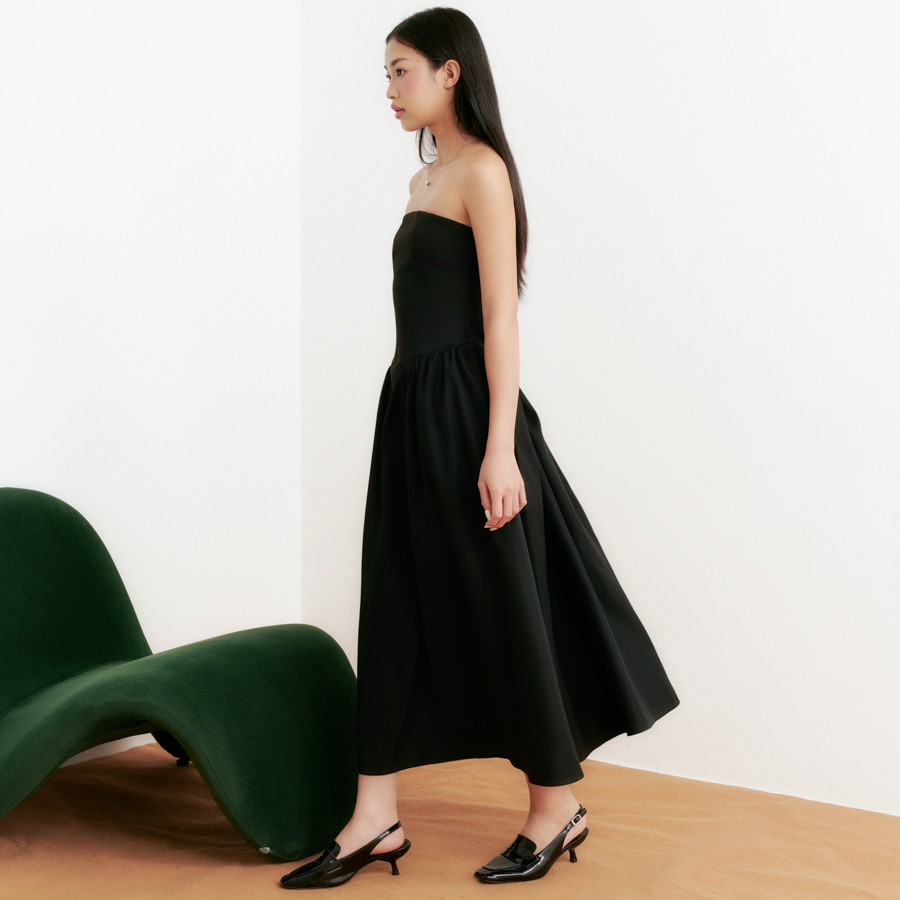 DOTTIE - Đầm midi cúp ngực - Đen - D0555