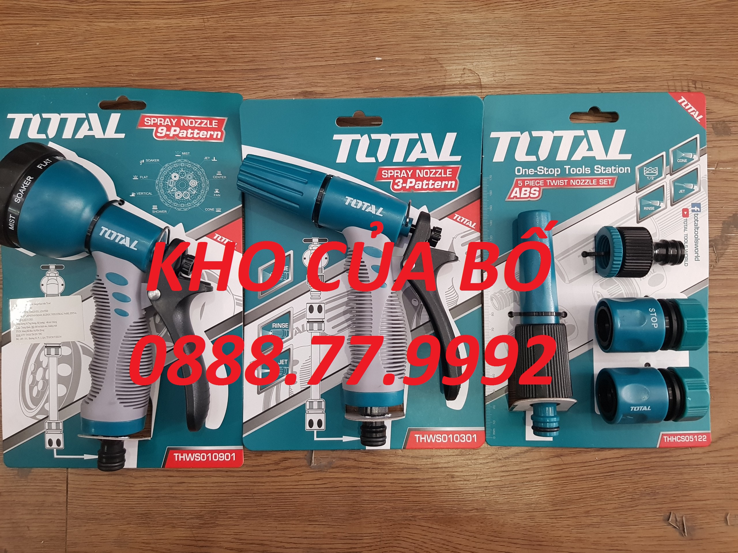 Combo vòi xịt tưới cây total thws010301+ đầu phun thws010901+ bộ 5 khớp nối thhcs05122