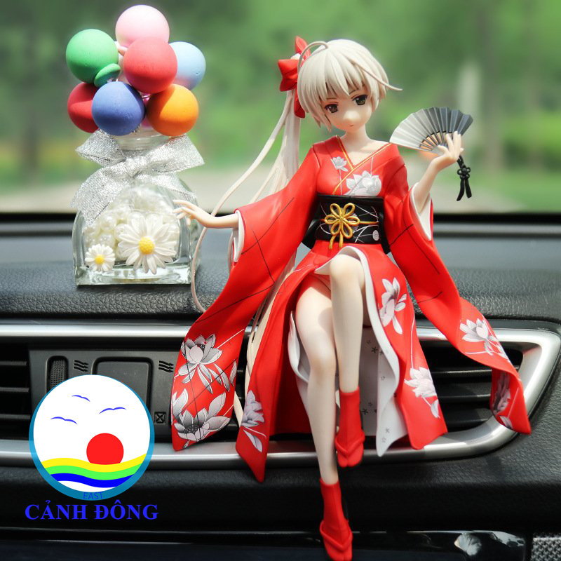HCM]Mô hình tượng Cô gái Nhật Bản mặc kimono đỏ cầm quạt. | Lazada.vn