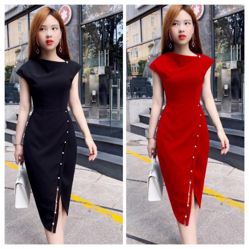 Đầm dự tiệc body 2 dây xẻ tà màu đỏ sang trọng | Shopee Việt Nam