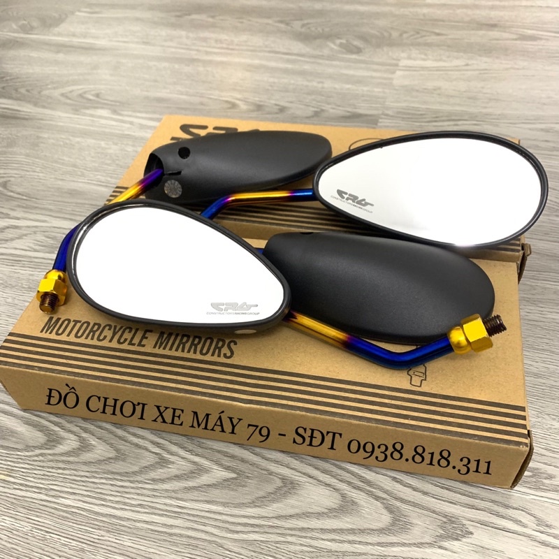 Gương, kính chiếu hậu hình giọt nước chữ CRG chân xi titan