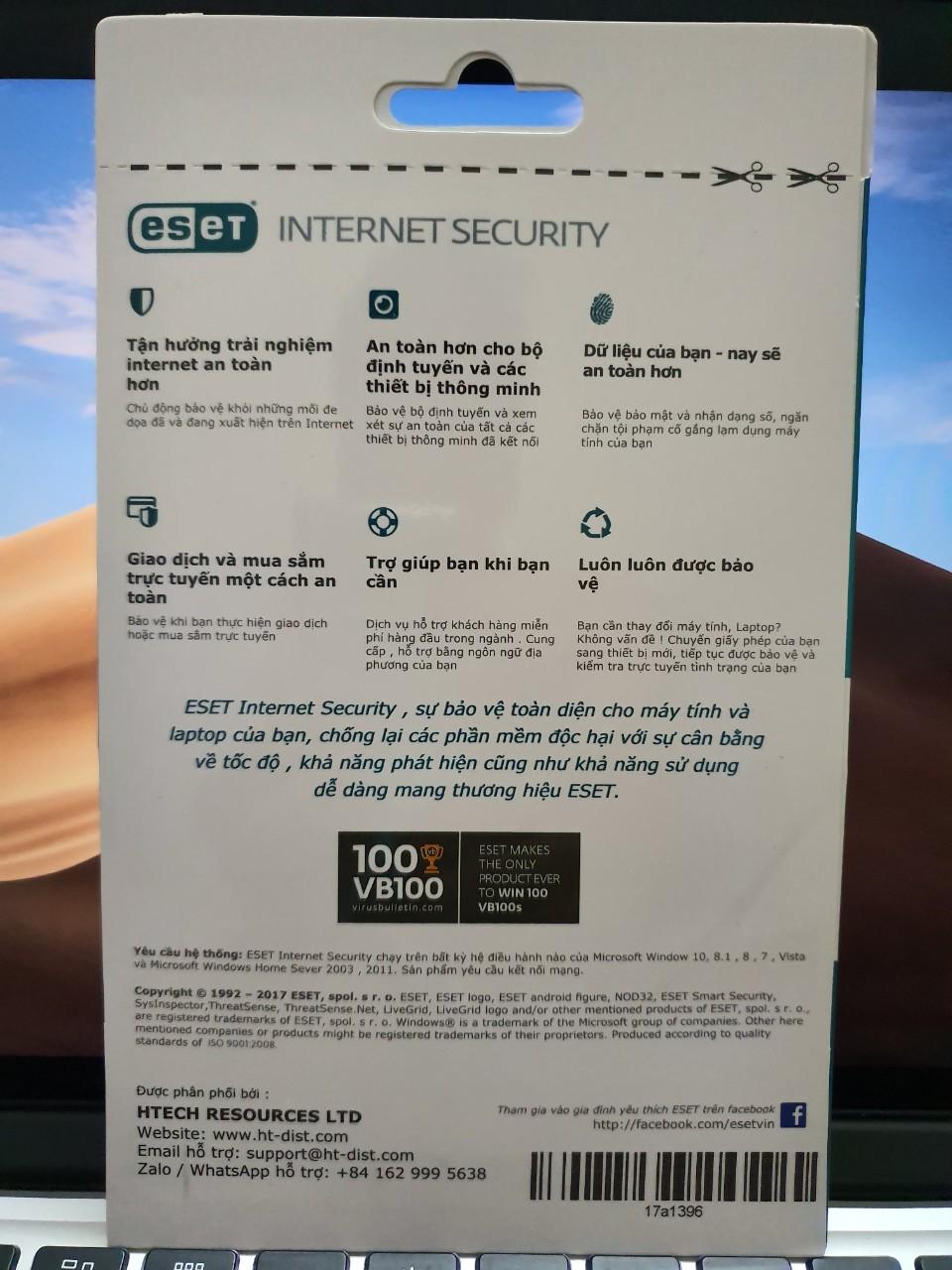 Phần mềm diệt virus ESET Internet Security 1PC 1 năm