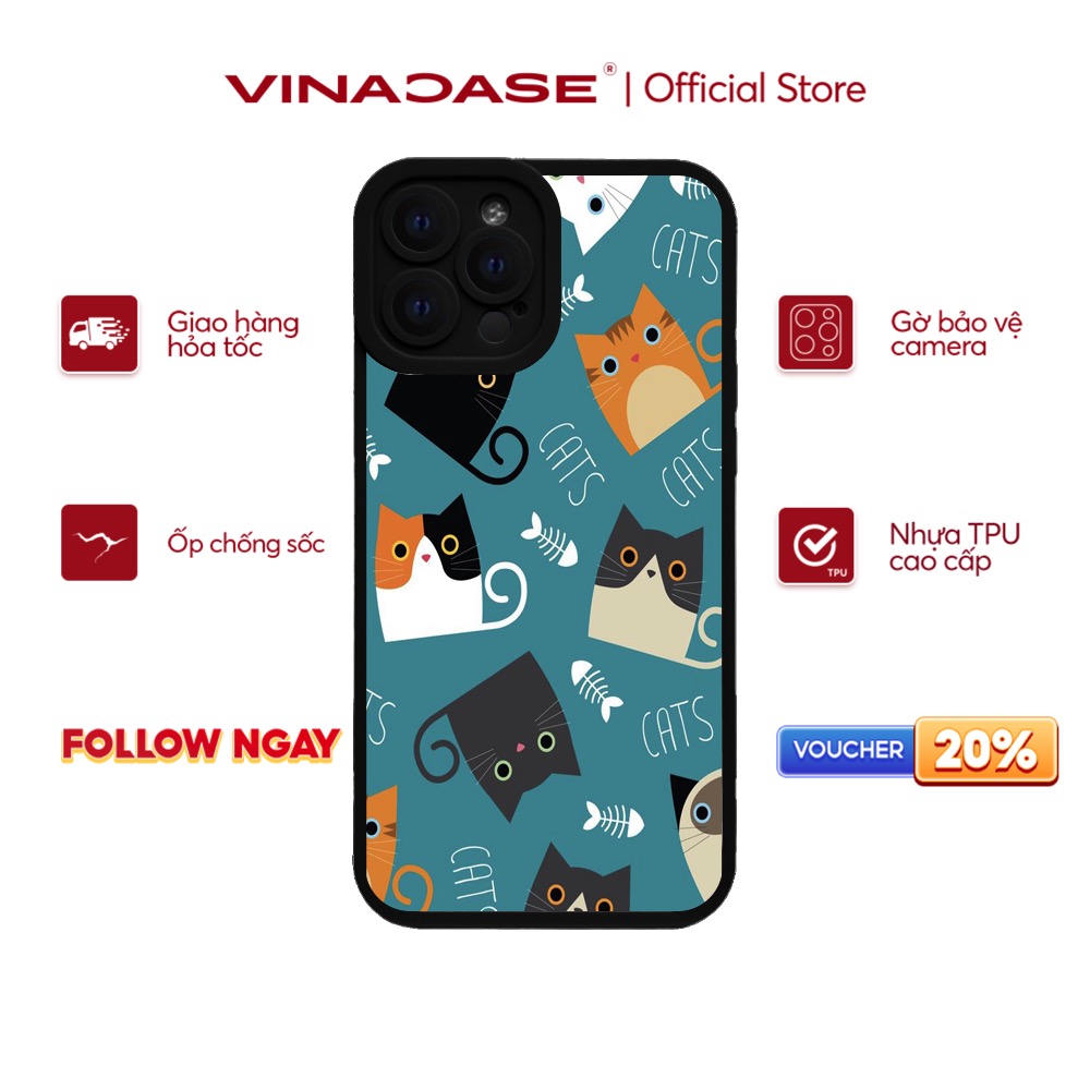 Ốp lưng Vina Case Iphone 6S/6 Plus/7G/8G/X/Xs/11/12/....dẻo cạnh vuông lỗ camera hình Cats