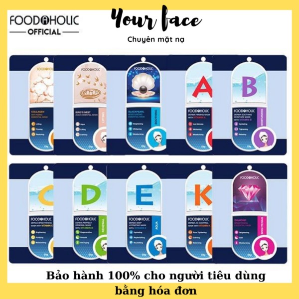 Combo 10 miếng Mặt nạ Foodaholic Essential Mask cấp ẩm kháng viêm dưỡng sáng da 23g cao cấp